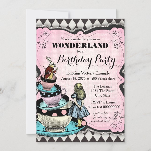 Vintage Alice in Wonderland Birthday Party Invitation (Front)