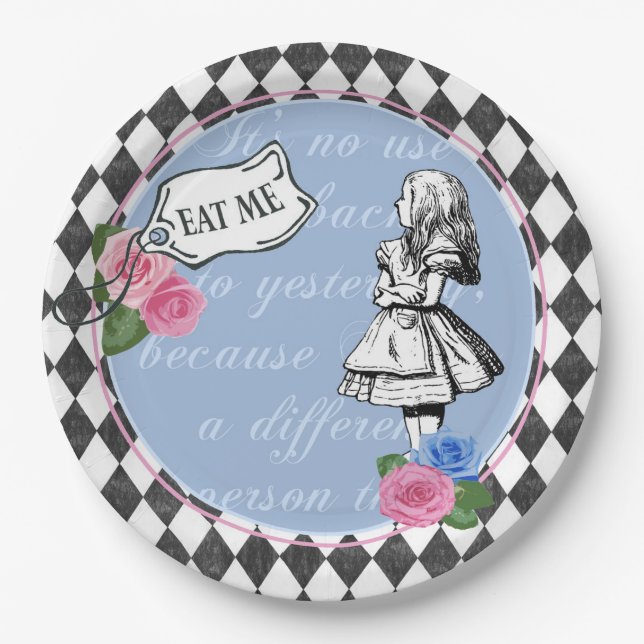 Vintage Alice in Wonderland Blue Paper Party Plate (Front)