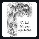Vintage Alice in Wonderland Cheshire Cat Bookplate Square Sticker<br><div class="desc">Vintage illustration Victorian black and white fairy tales and nursery rhymes story image by John Tenniel in Lewis Carroll's book Alice's Adventures in Wonderland, 1865. Alice meets the Cheshire Cat who is up in a tree in the forest. Alice is portrayed as a quaintly logical girl, sometimes even pedantic. She...</div>