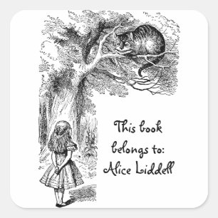 Vintage Alice in Wonderland Cheshire Cat Bookplate Square Sticker
