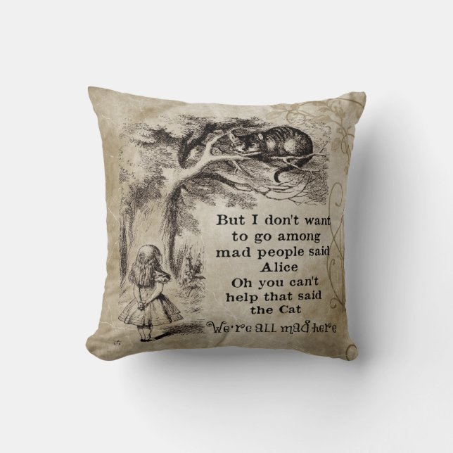 Vintage Alice In Wonderland Cheshire Cat Cushion (Front)
