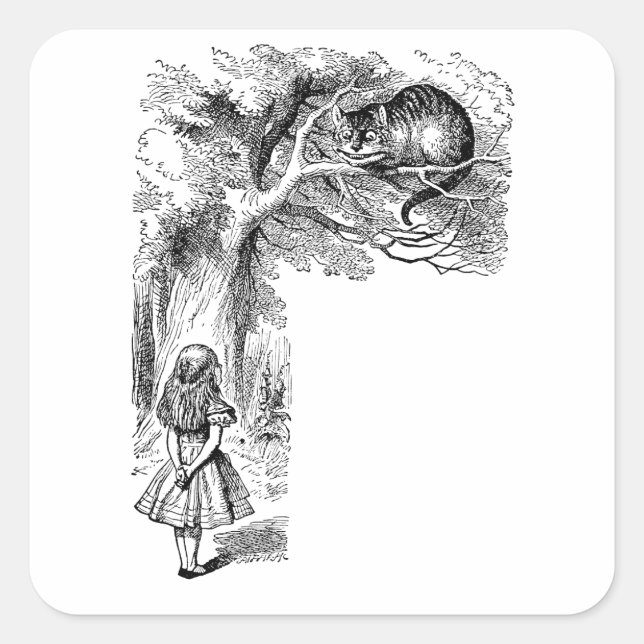 Vintage Alice in Wonderland, Cheshire Cat Square Sticker (Front)