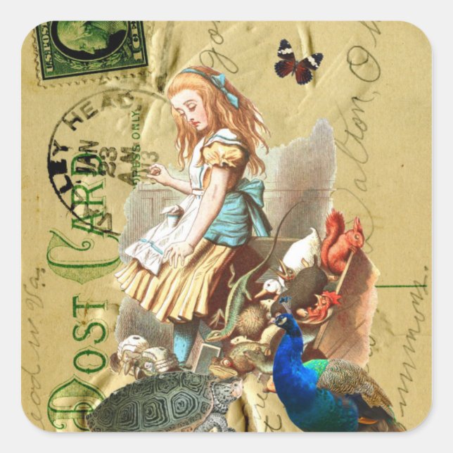 Vintage Alice in Wonderland collage Square Sticker (Front)