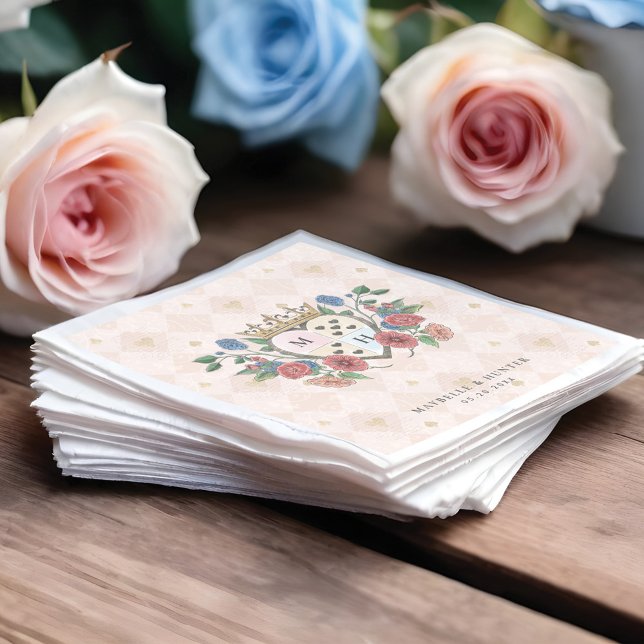 Vintage Alice in Wonderland Crown Heart Monogram Napkin (Vintage Alice in Wonderland Crown Heart Monogram Napkins)