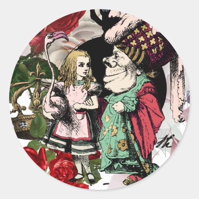 Vintage Alice in Wonderland Decoupage Classic Round Sticker (Front)