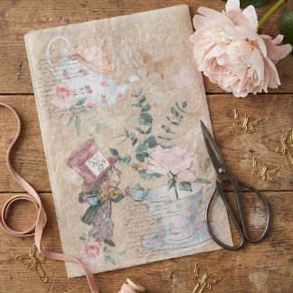 Vintage Alice In Wonderland Decoupage Mad Hatter Tissue Paper