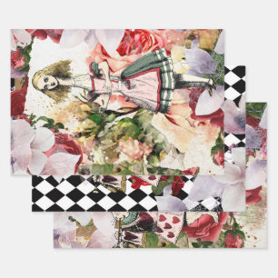 Vintage Alice in Wonderland Decoupage Wrapping Paper Sheet