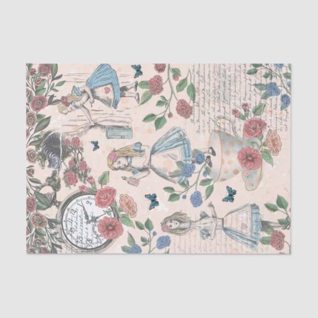 Vintage Alice In Wonderland Fairytale Decoupage Tissue Paper (Front)