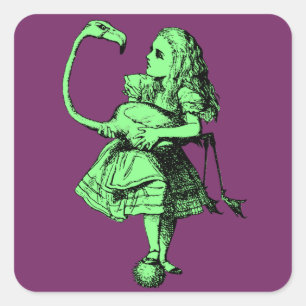 Vintage Alice in Wonderland Flamingo Square Sticker