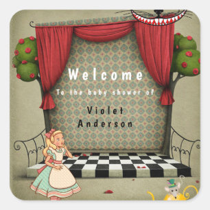 Vintage Alice In Wonderland Girl Baby Shower Square Sticker