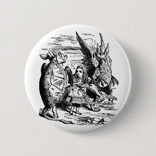 Vintage Alice in Wonderland, Gryphon, Mock Turtle 6 Cm Round Badge