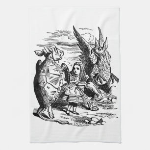 Vintage Alice in Wonderland, Gryphon, Mock Turtle Tea Towel