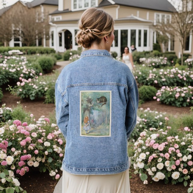 Vintage Alice In Wonderland Illustration Denim Jacket (Wedding Back)