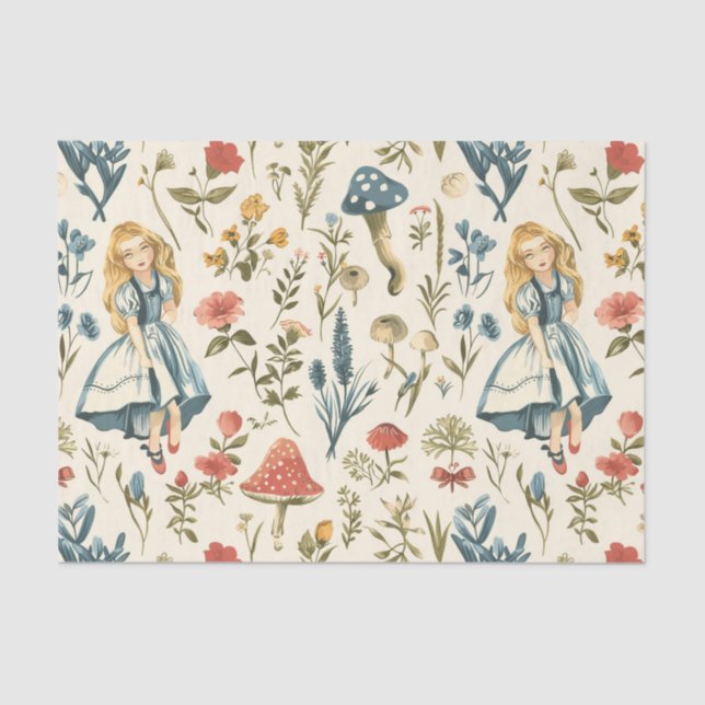 Vintage Alice in Wonderland Mushroom Decoupage Tissue Paper (Front)