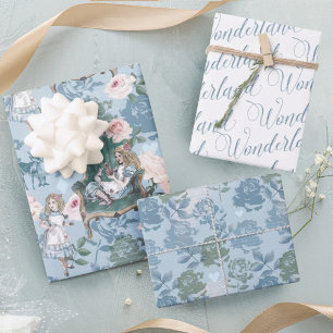 Vintage Alice In Wonderland Pink Roses Decoupage Wrapping Paper Sheet