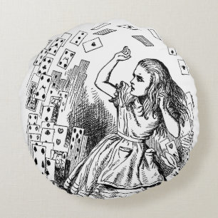 Vintage Alice in Wonderland, Playing Cards Flying Round Cushion