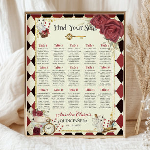 Vintage Alice in Wonderland Red Floral Seating Poster