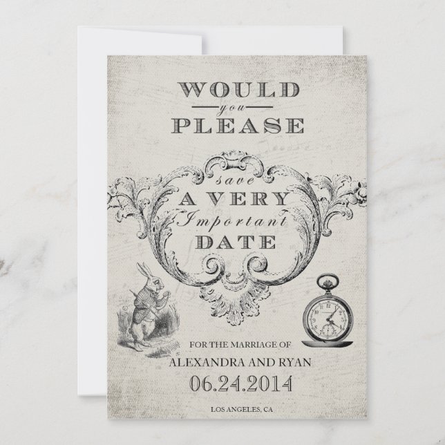 Vintage Alice in Wonderland Save the Date (Front)
