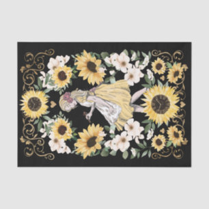 Vintage Alice in Wonderland Watercolor Sunflowers Tissue Paper