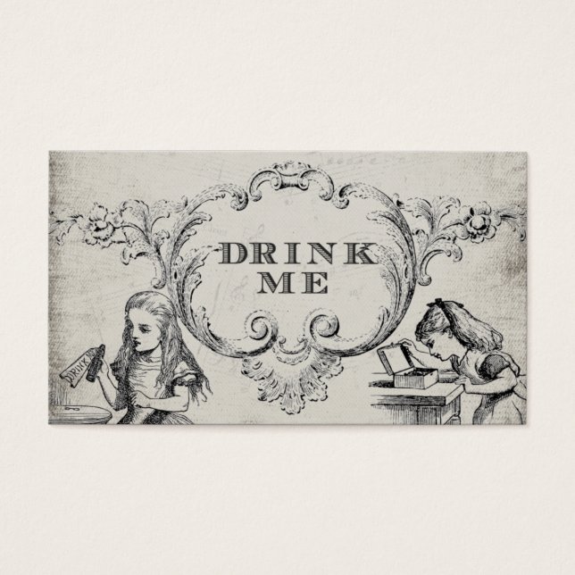 Vintage Alice in Wonderland Wedding Drink Cards (Front)