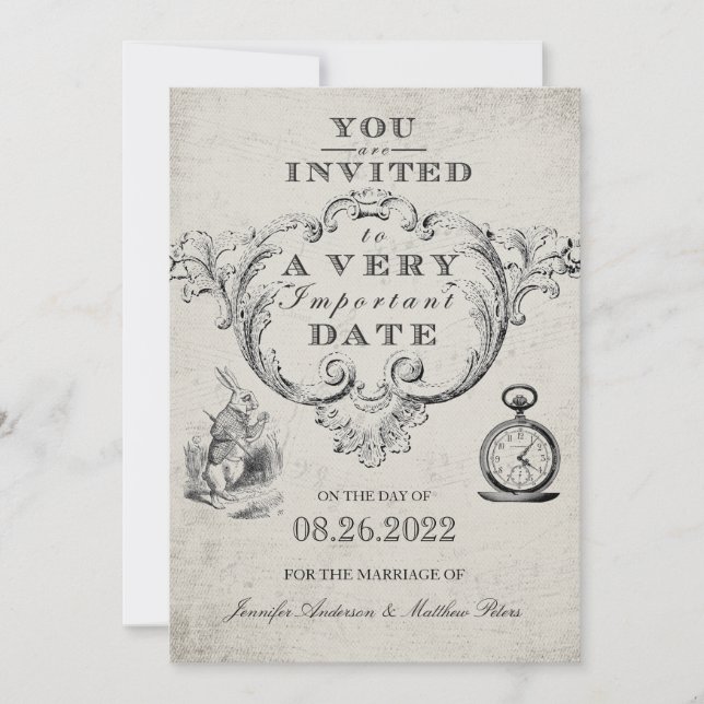 Vintage Alice in Wonderland Wedding Invitation (Front)