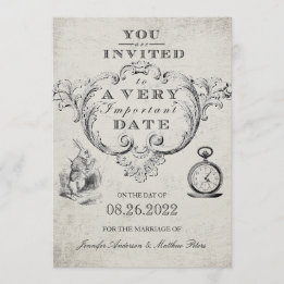 Vintage Alice in Wonderland Wedding Invitation
