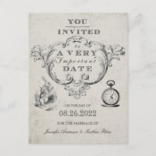 Vintage Alice In Wonderland Wedding Save the Date Postcard