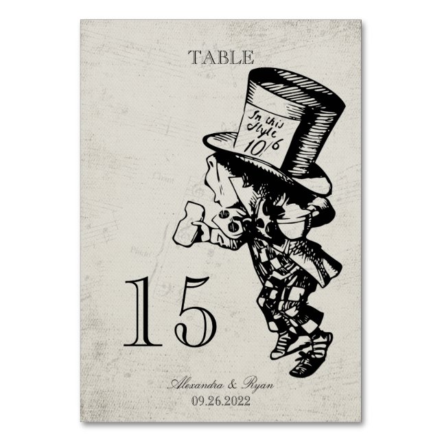 Vintage Alice In Wonderland Wedding Table Number (Front)