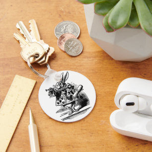 Vintage Alice in Wonderland White Rabbit as Herald Key Ring
