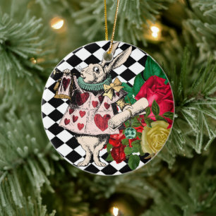 Vintage Alice in Wonderland White Rabbit Ceramic Tree Decoration