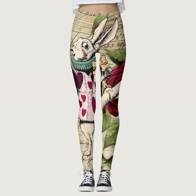 Vintage Alice in Wonderland White Rabbit  Leggings (Front)