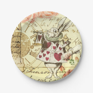 Vintage Alice in Wonderland White Rabbit Paper Plate