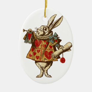Vintage Alice White Rabbit Ceramic Tree Decoration