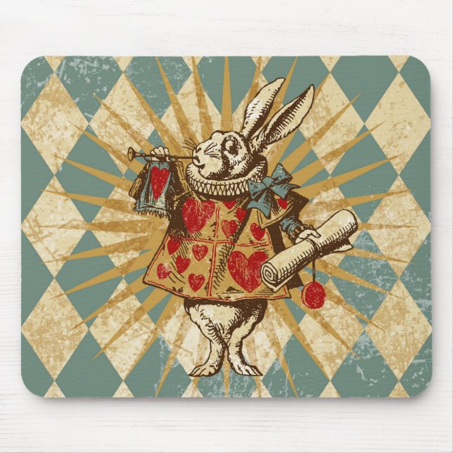 Vintage Alice White Rabbit Mouse Mat (Front)