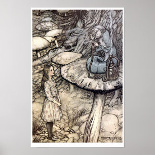 Vintage Alice with Hookah Smoking Caterpillar Poster
