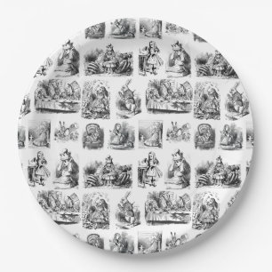 Vintage Alice's Adventures in Wonderland Pattern Paper Plate
