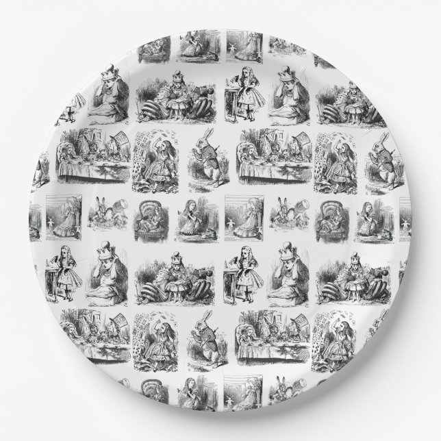 Vintage Alice's Adventures in Wonderland Pattern Paper Plate (Front)