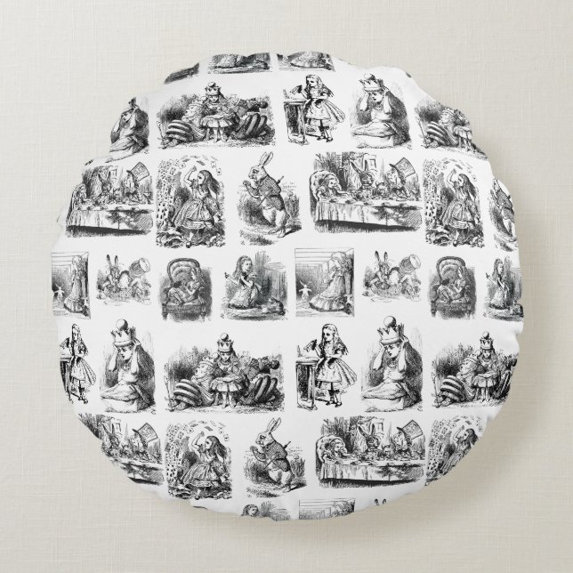 Vintage Alice's Adventures in Wonderland Pattern Round Cushion (Front)