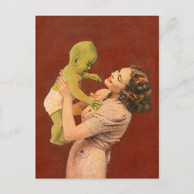 Vintage Alien Baby And Mother Postcard (Front)