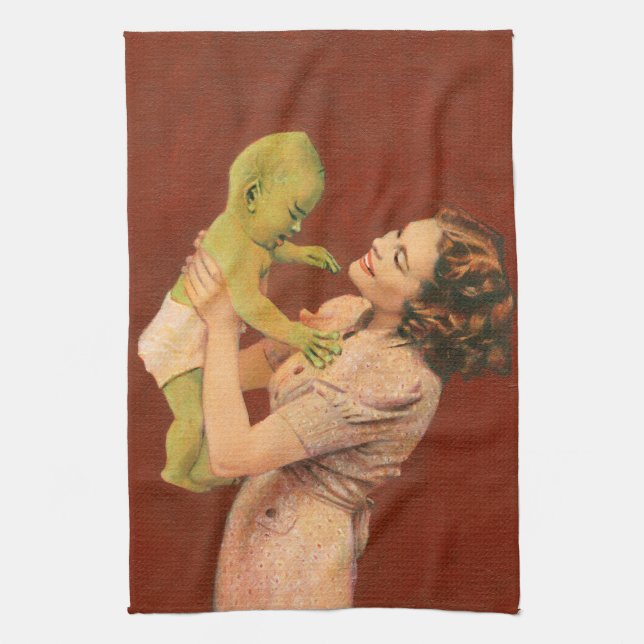 Vintage Alien Baby Kitchen Towel (Vertical)