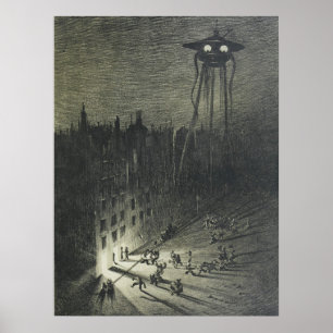 Vintage Alien Invasion Illustration Poster