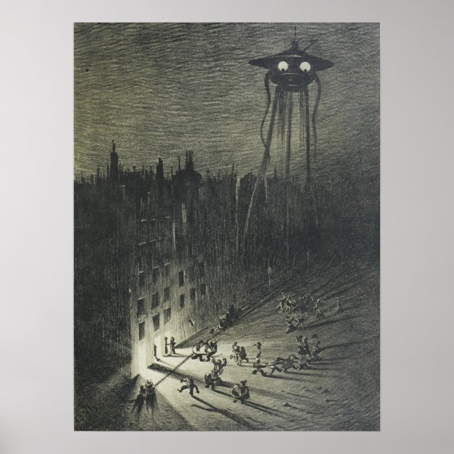 Vintage Alien Invasion Illustration Poster (Front)