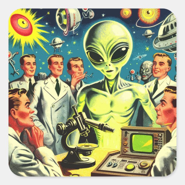 Vintage Alien Science Fiction Comics Square Sticker (Front)