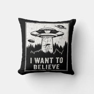 Vintage Alien UFO Hunter I Want To Believe Retro P Cushion