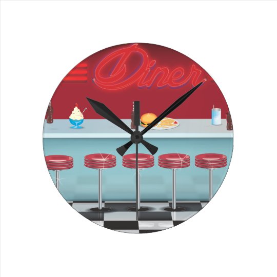 Vintage All American Diner Round Clock Zazzle.co.uk