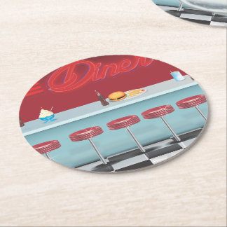 Vintage All American Diner Round Paper Coaster