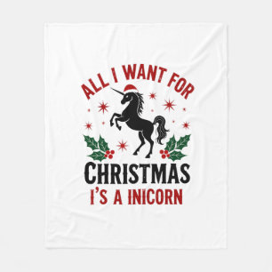 Vintage All I Want for Christmas Is a Unicorn Funn Fleece Blanket