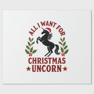 Vintage All I Want for Christmas Is a Unicorn Funn Wrapping Paper
