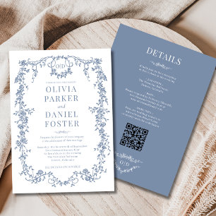 Vintage All in One Victorian Blue Wedding Monogram Invitation