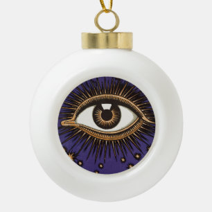 Vintage All Seeing Eye Mystic Celestial Art Ceramic Ball Christmas Ornament
